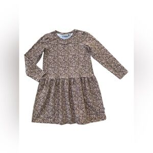 Wheat Size 7 Years, 122, Neutral Floral Organic Long Sleeve Dress